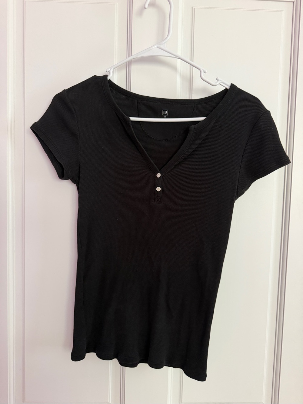 GAP Black Short-Sleeve Ribbed Henley Top